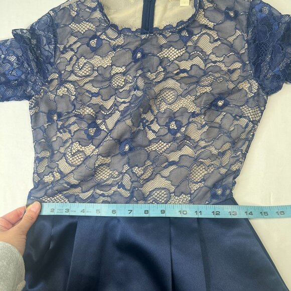 Erin Fetherston Delphine Lace Mini Dress Navy Blue Nude Satin Cocktail Party 4 - Picture 5 of 13